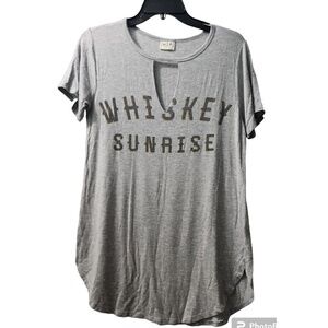H.I.P. Graphic Tee Whiskey Sunrise Cutout Neck Short Sleeve‎ Top S